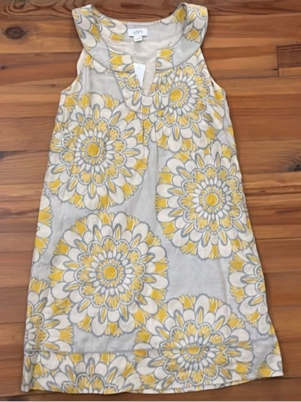LOFT Gray and Yellow Linen Floral Mini Dress